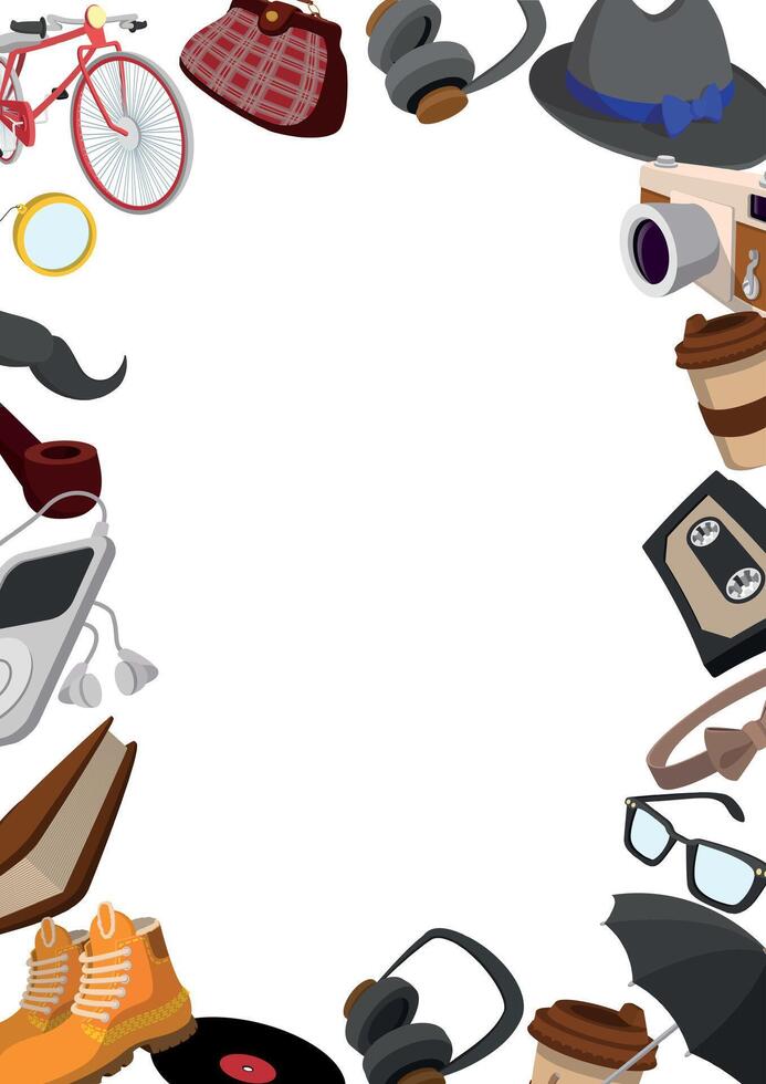 Hipster lifestyle flat lay creating a frame with copy space vector