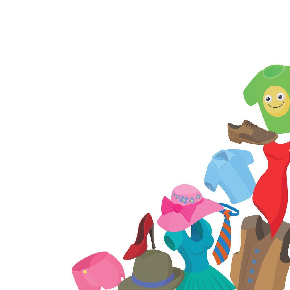 Different clothes and accessories forming a border on white background vector