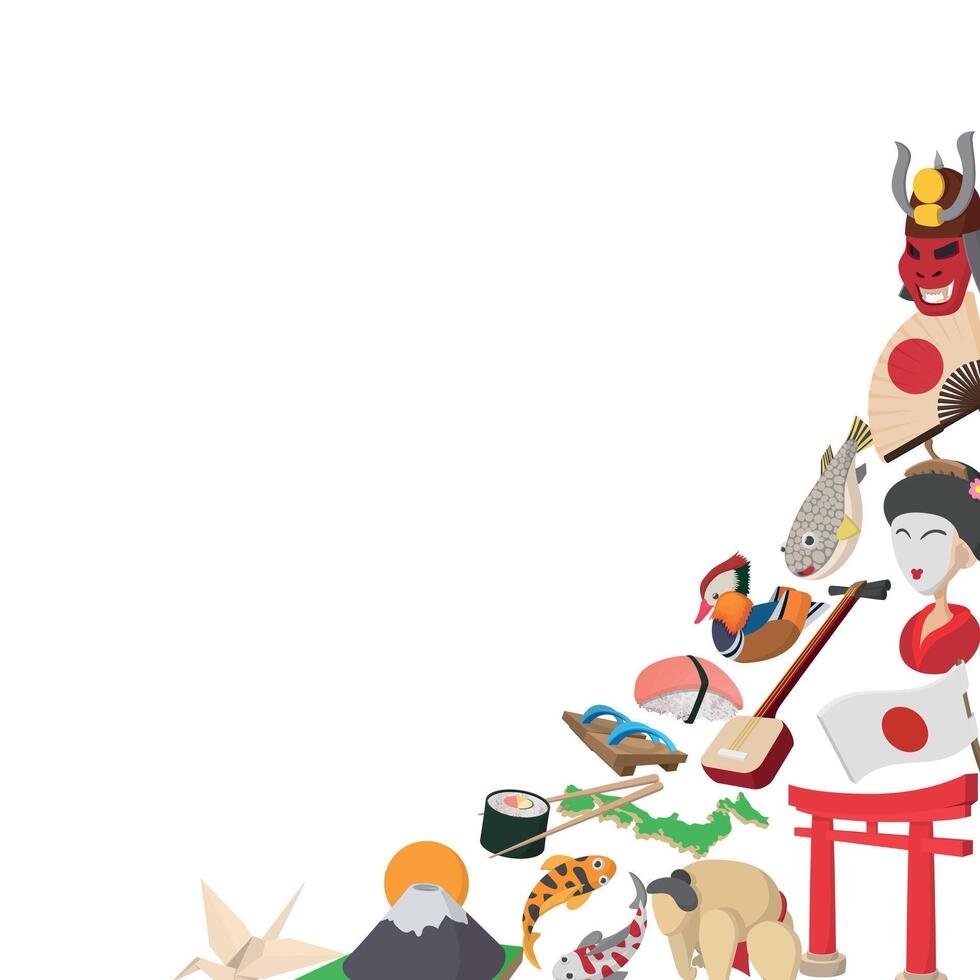 Japanese culture symbolic elements forming a frame with white background vector