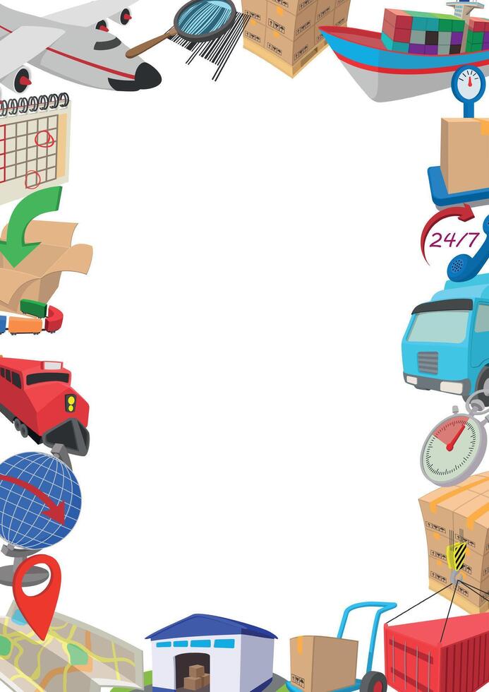 Logistics frame border comprising delivery icons representing transportation and shipping vector