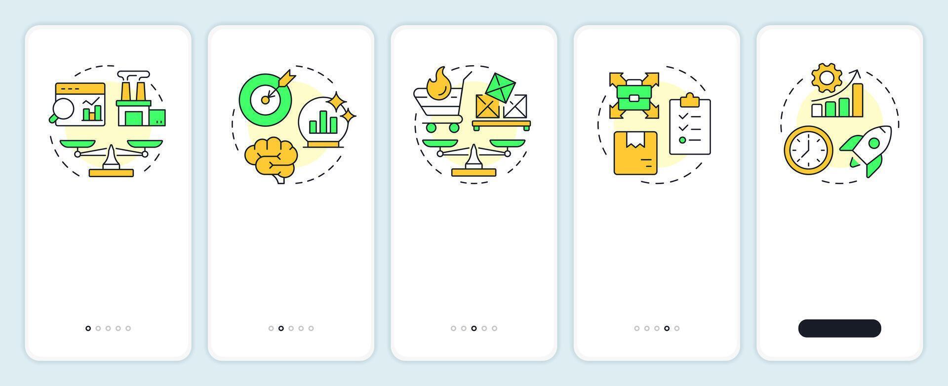 Capacity management metrics onboarding mobile app screen. Business. Walkthrough 5 steps editable graphic instructions with linear concepts. UI, UX, GUI vector