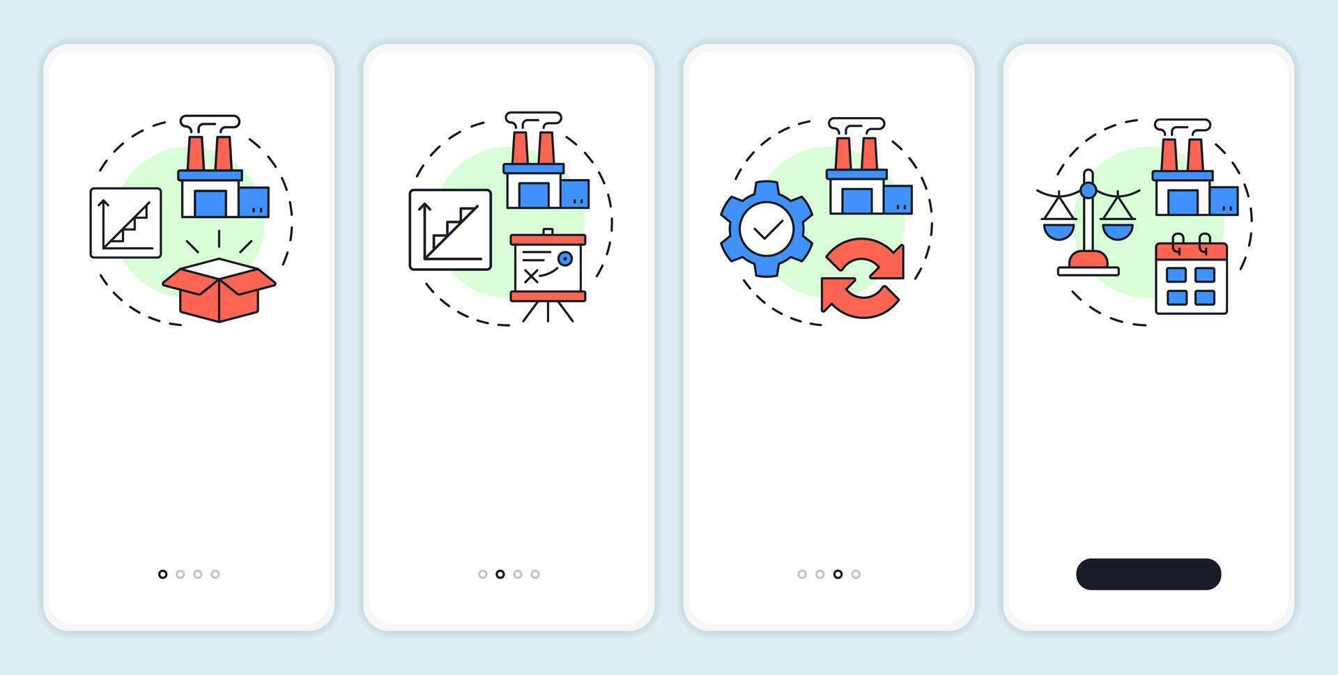 Capacity management strategies onboarding mobile app screen. Walkthrough 5 steps editable graphic instructions with linear concepts. UI, UX, GUI vector