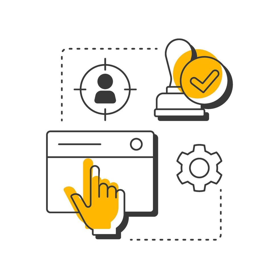 Acceptance testing modern linear concept icon. Target customer, goal. User experience, quality assurance. Flat outline elements connected with dotted lines. Creative visual. Easy to edit vector