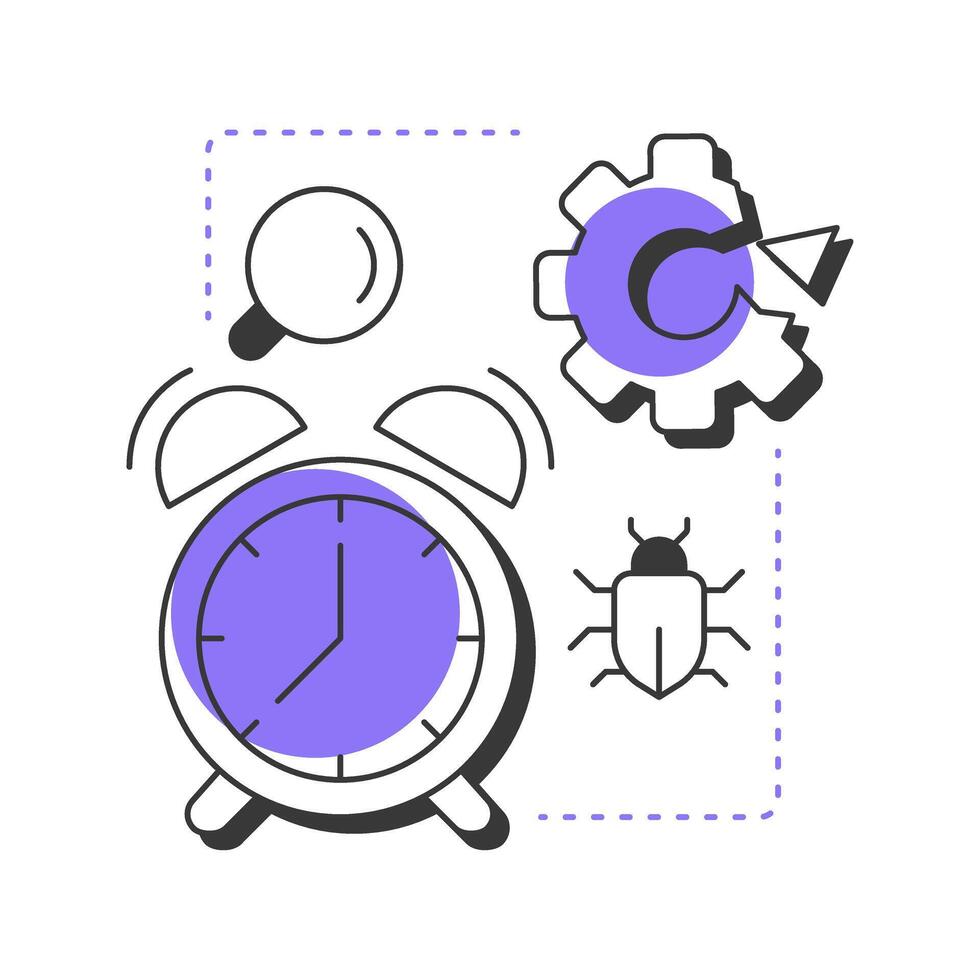 Early testing modern linear concept icon. Bug analysis, tracking. Software engineering, development. Flat outline elements connected with dotted lines. Creative visual. Easy to edit vector
