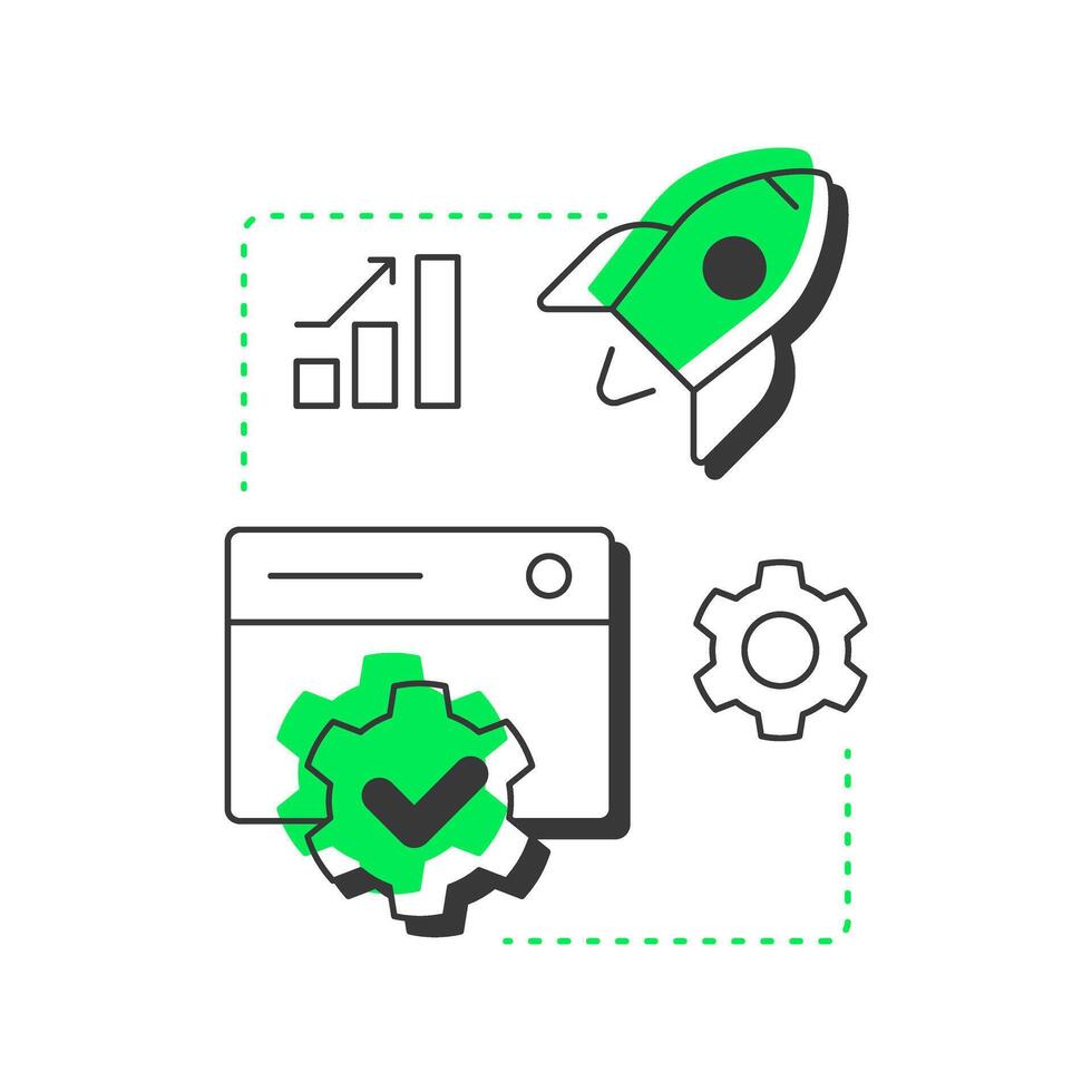 Performance testing modern linear concept icon. Statistical graph, productivity. Efficiency metric. Flat outline elements connected with dotted lines. Creative visual. Easy to edit vector