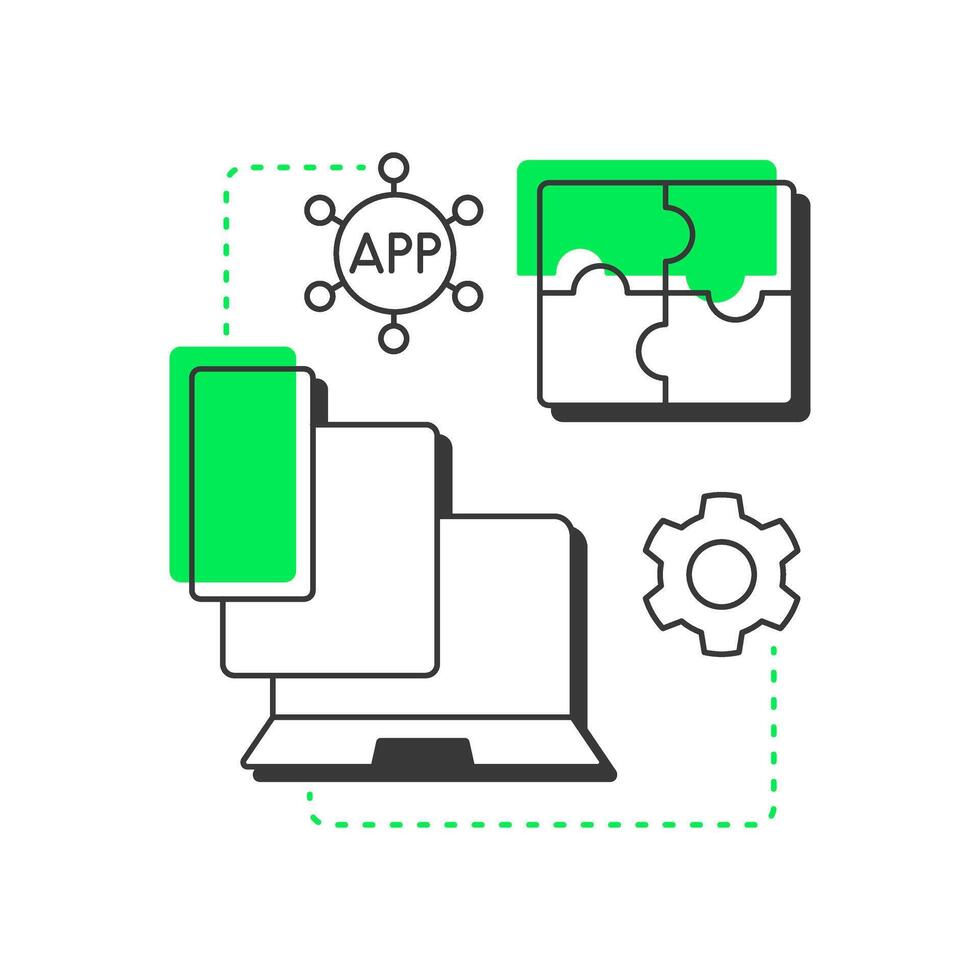 Compatibility testing modern linear concept icon. Software development, crossplatform. Cloud technology. Flat outline elements connected with dotted lines. Creative visual. Easy to edit vector