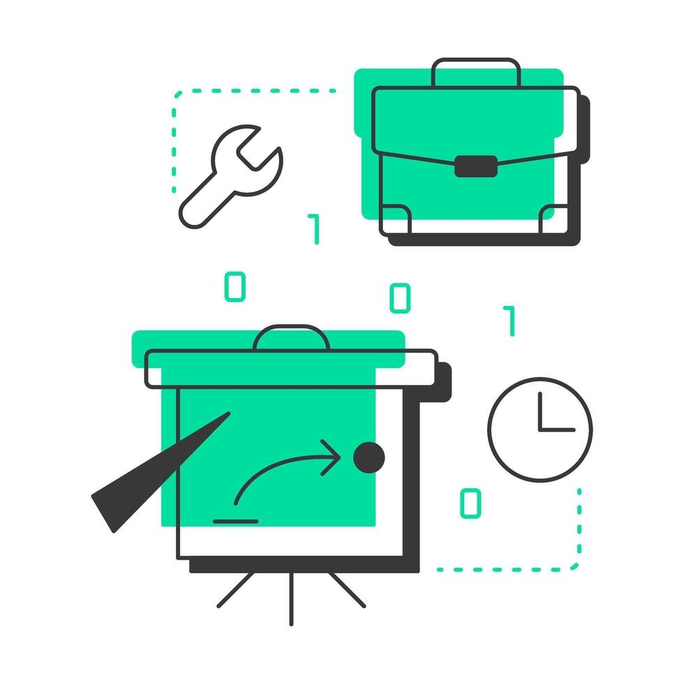 Planning modern linear concept icon. Business strategy, corporate. Programming, coding. Time management. Flat outline elements connected with dotted lines. Creative visual. Easy to edit vector