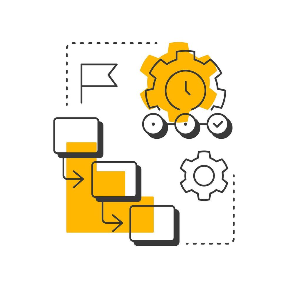 Waterfall model modern linear concept icon. Workflow structure, organization. Goal, milestone. Efficiency, performance. Flat outline elements connected with dotted lines. Creative visual. Easy to edit vector
