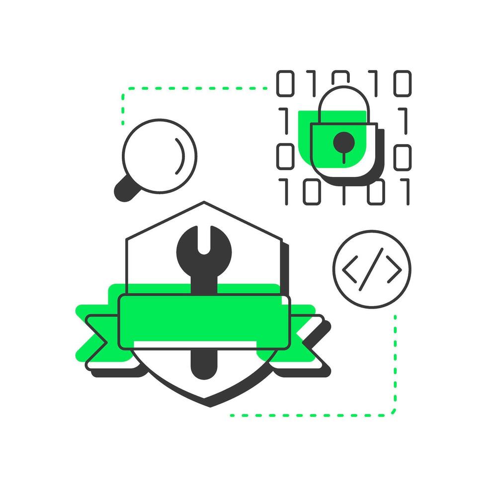 Security testing modern linear concept icon. Access control. Data encryption, cybersecurity. Binary code. Flat outline elements connected with dotted lines. Creative visual. Easy to edit vector