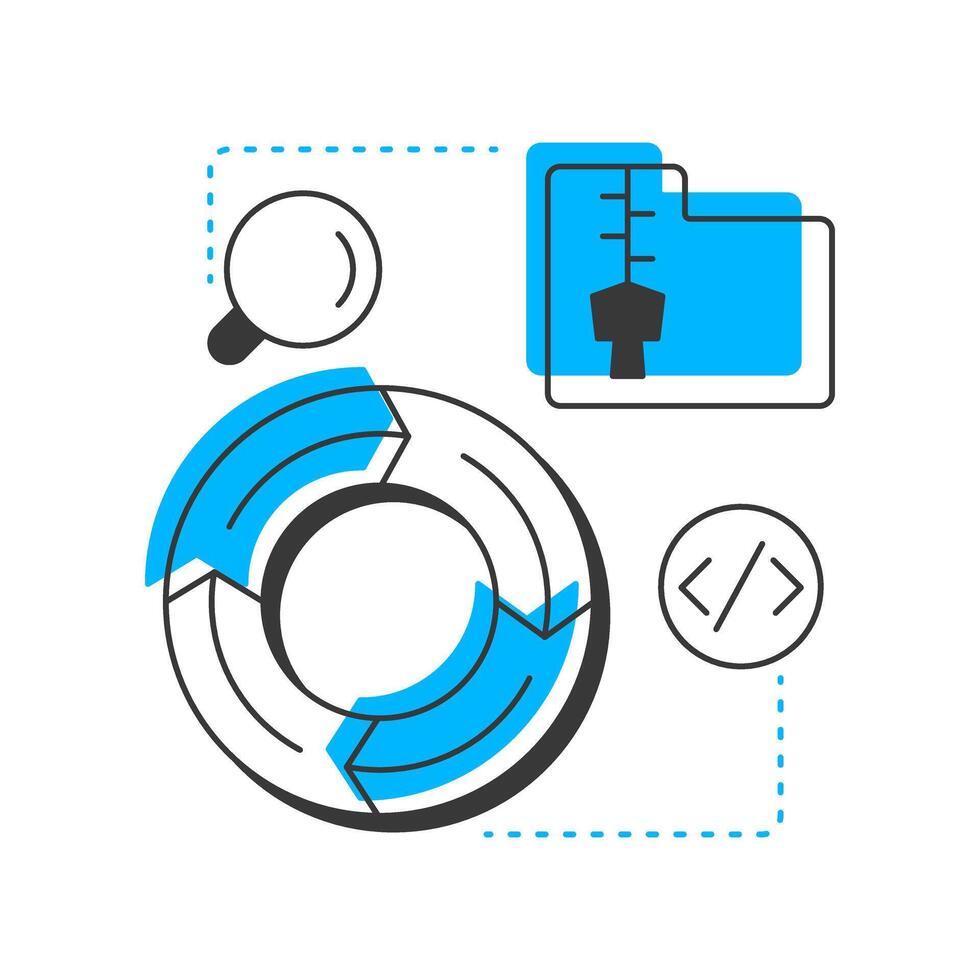 Test cycle closure modern linear concept icon. Negotiation, agreement. Approving, assurance. Data organization. Flat outline elements connected with dotted lines. Creative visual. Easy to edit vector