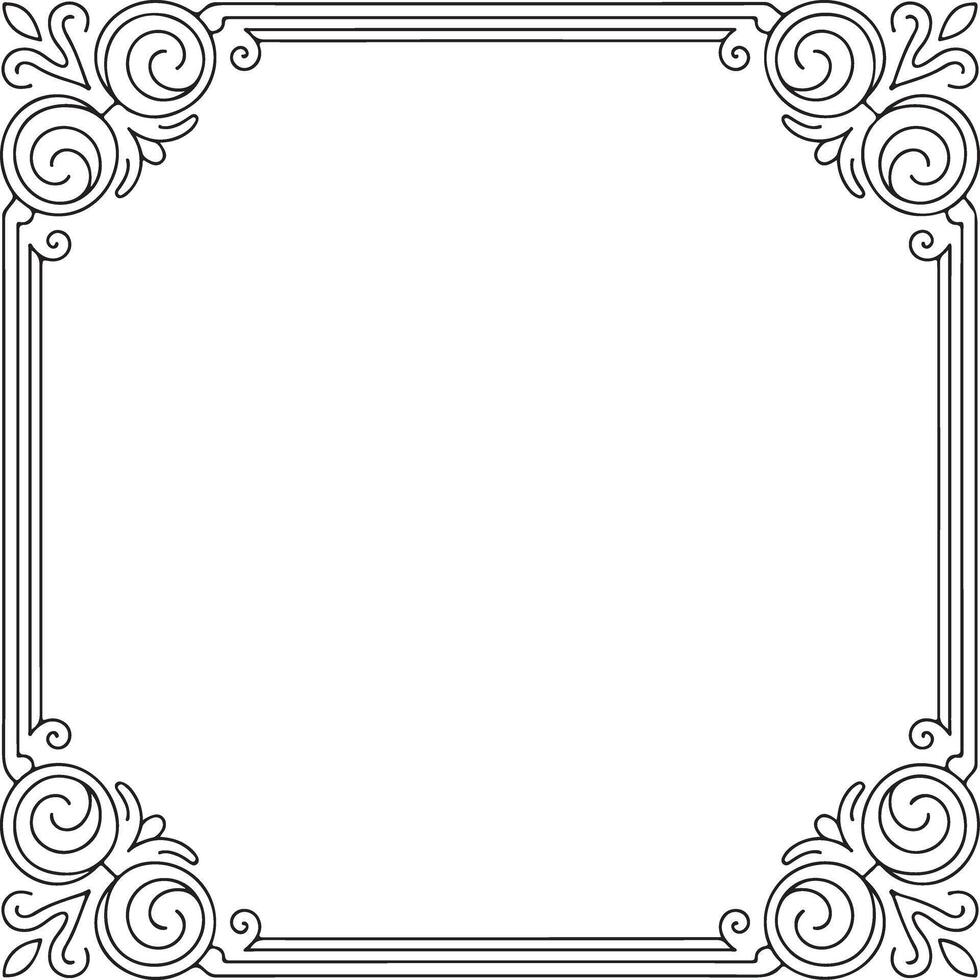 Elegant square frame with decorative corner scrolls isolated on white background vector