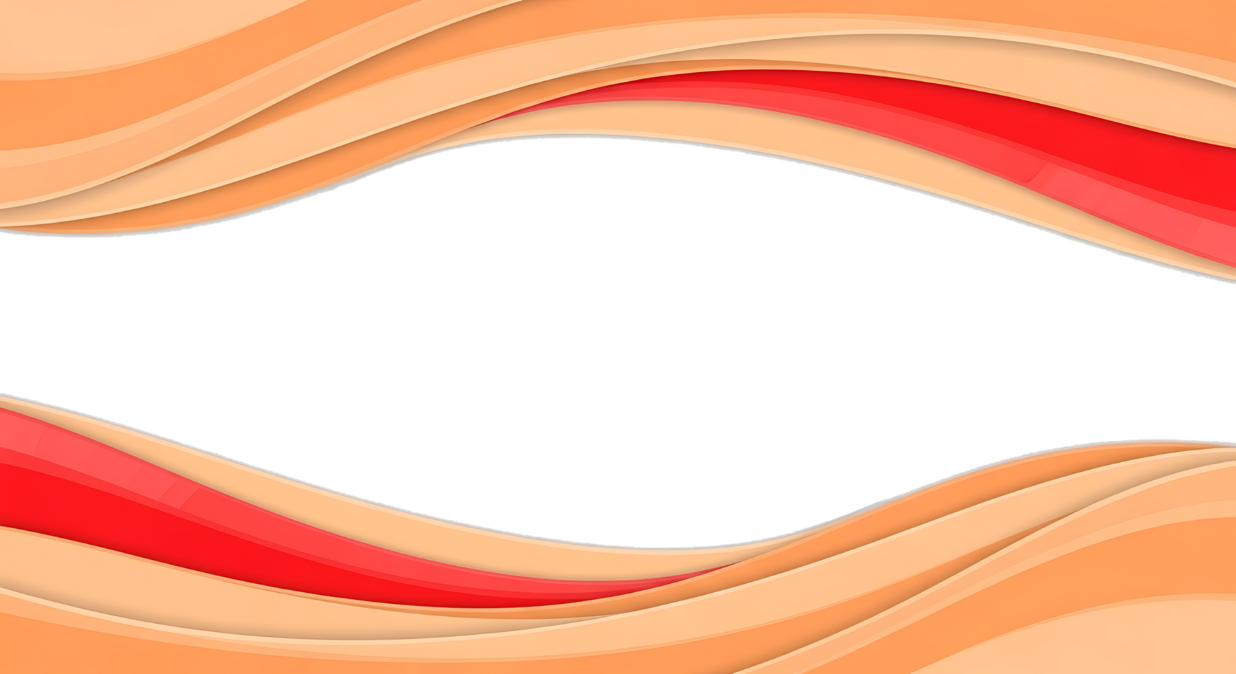 Abstract frame of layered flowing waves in warm orange peach and red hues creating a dynamic paper-cut effect with soft shadows. png