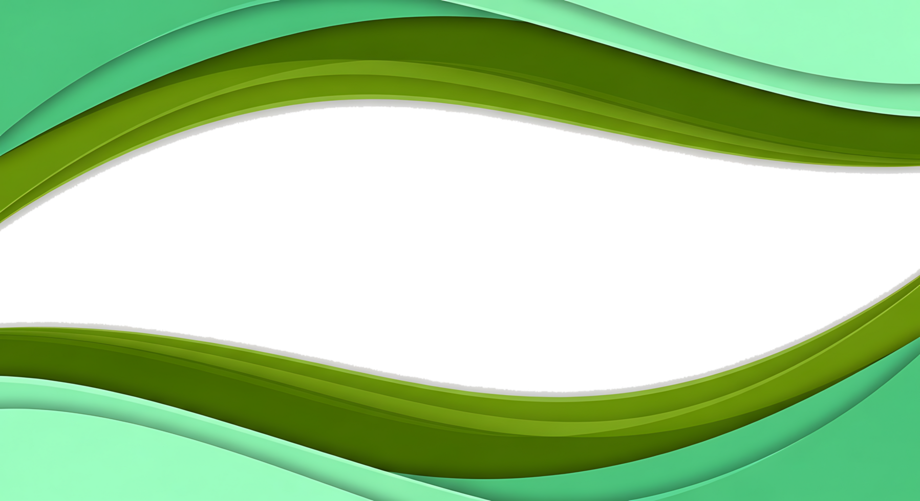 Abstract frame of layered wavy green shapes with a 3D paper-cut effect and soft shadows. png