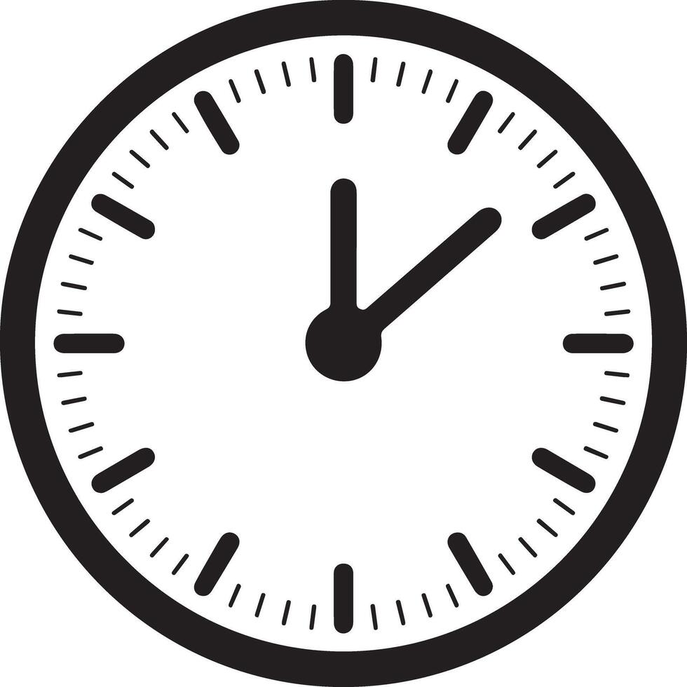 Clock with hands showing the time isolated on white background, vector