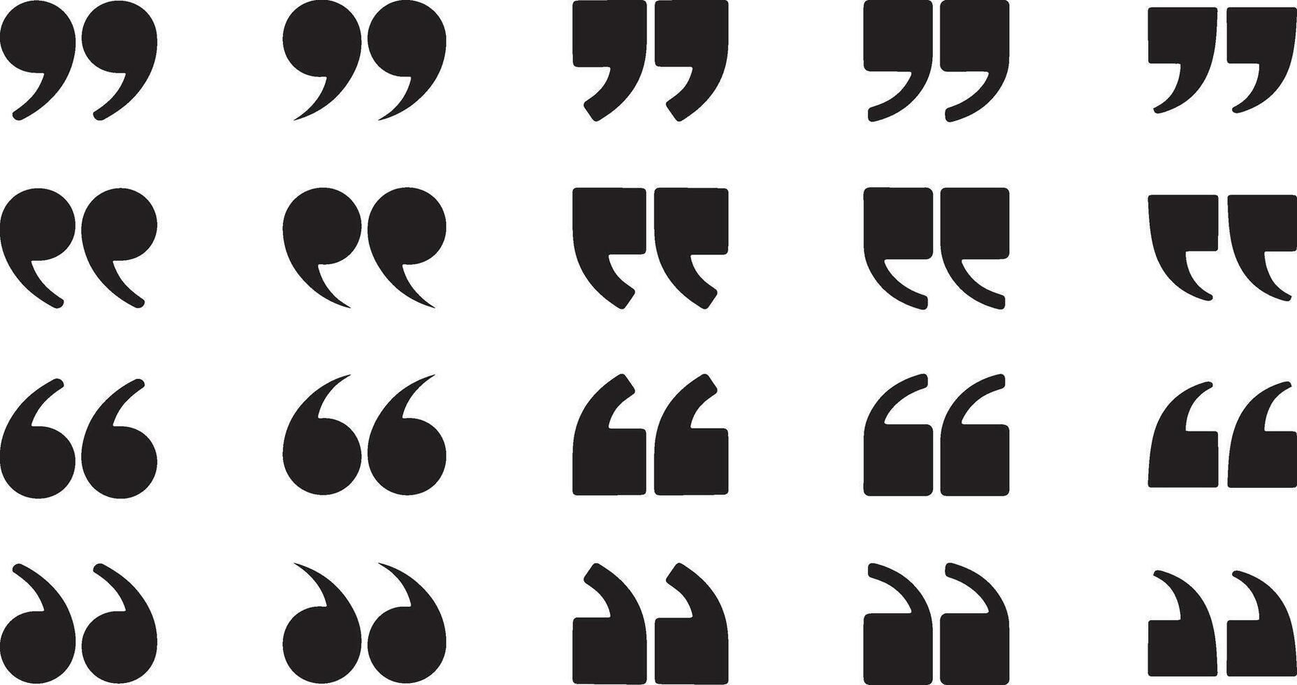 Quotation marks icon set, a collection of different quote symbols for typography and design. vector
