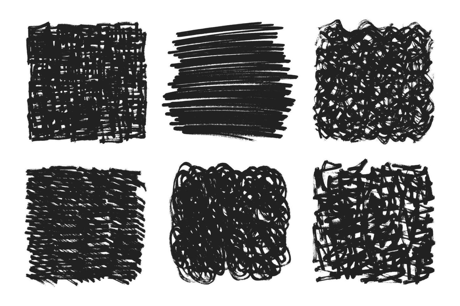 Chalk or charcoal texture smear scribble boxes dirty sketches trace set illustrations. vector