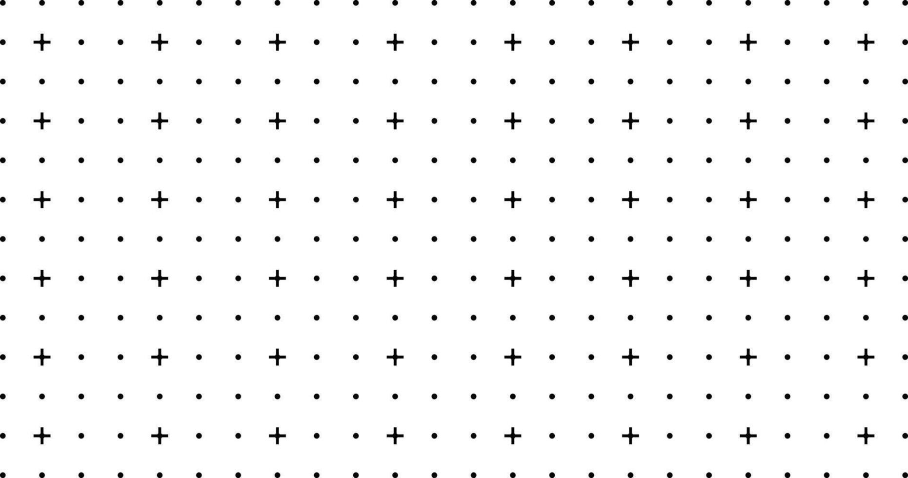Seamless square grid texture with dots and crosses. note pad drawing pattern. Grid of Crosses and Dots vector