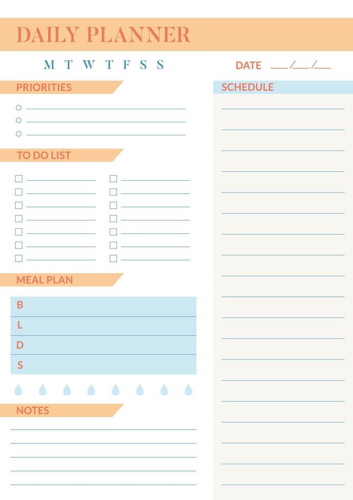 Daily planner page template minimalistic design. Vertical simple journal routine organizer vector