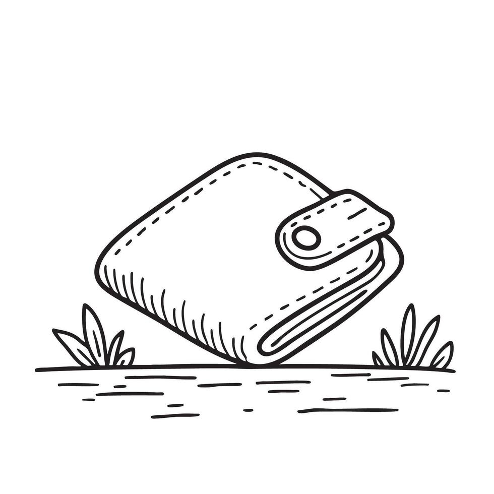 Wallet lying on the sidewalk after being dropped in doodle sketch vector