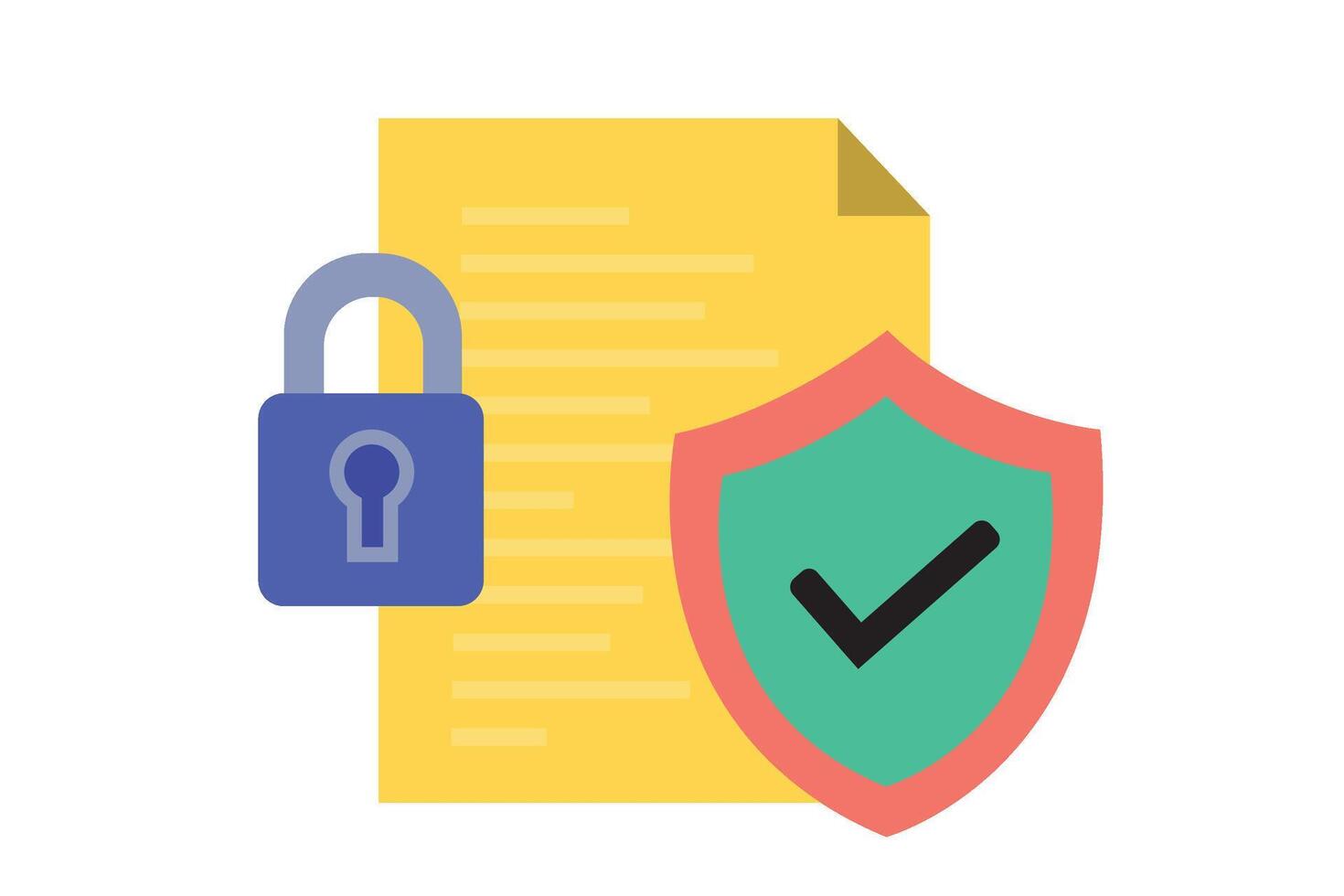 Document, padlock, and shield symbolizing cybersecurity, online privacy, and digital data protection system. vector