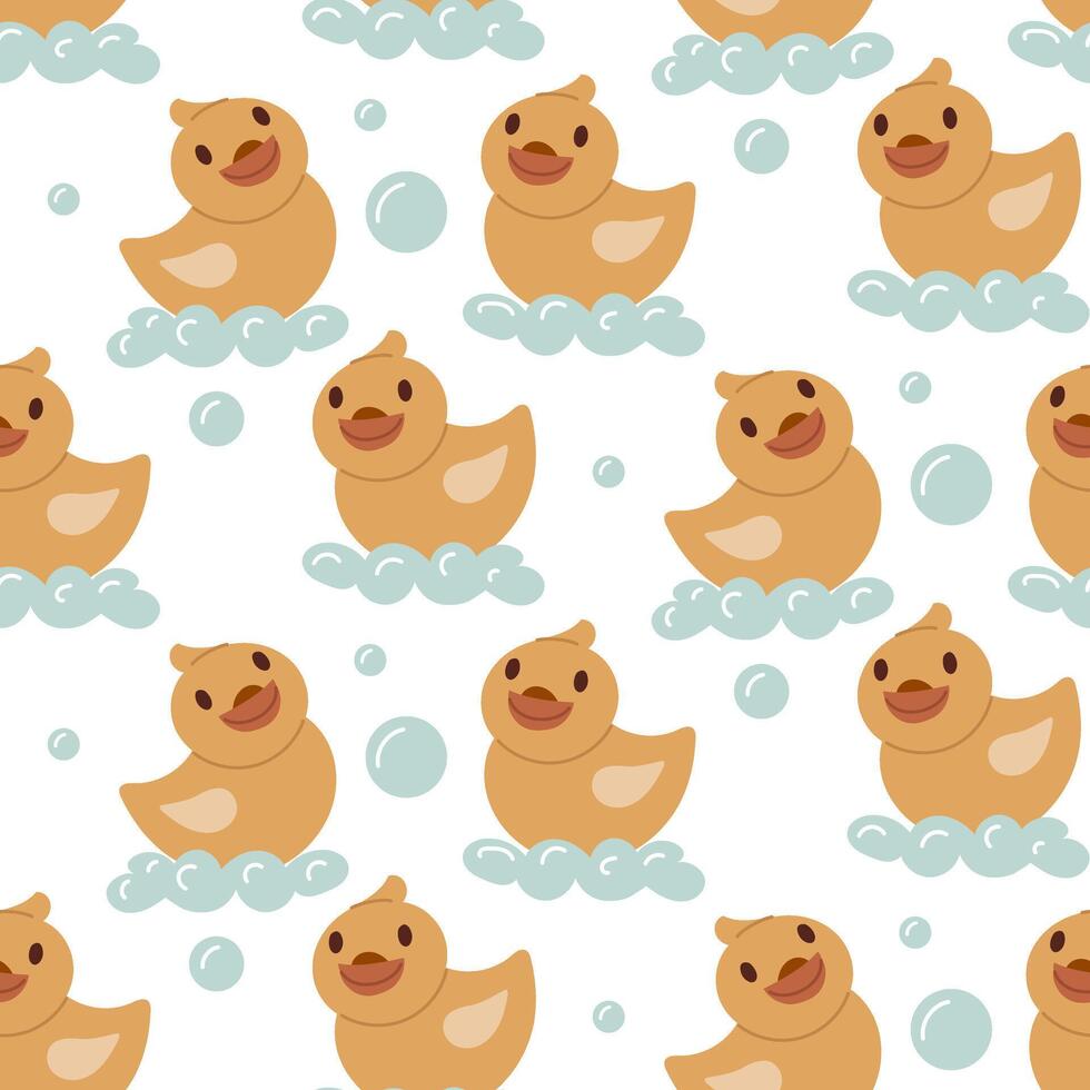 Pattern of cute rubber ducks and bubbles vector