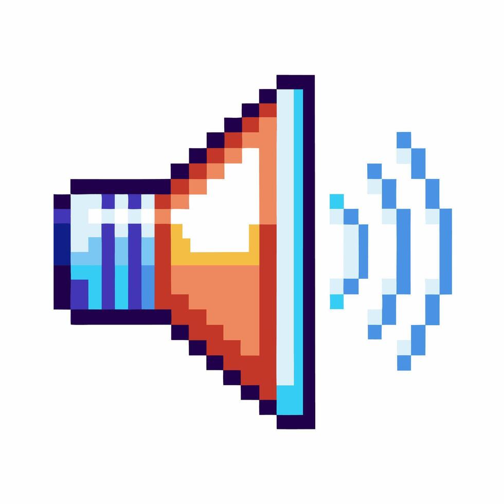 Pixel art loudspeaker icon with sound waves retro digital audio volume symbol, modern minimal game design element vector