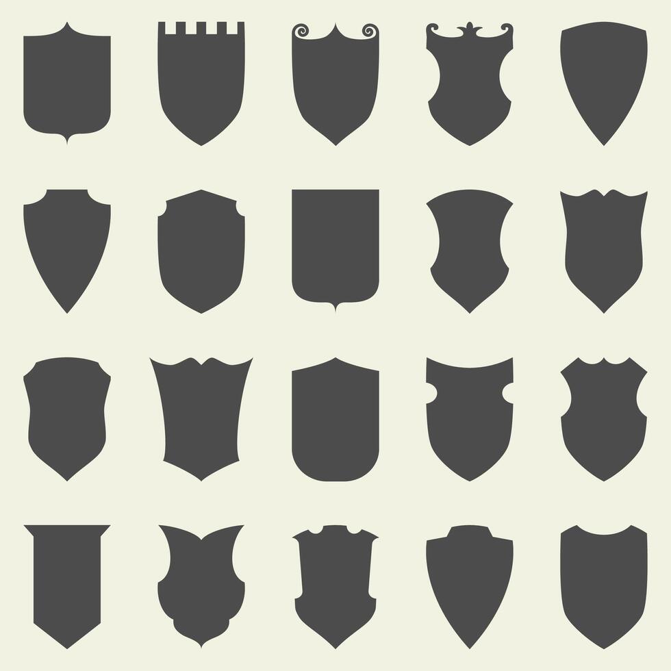 Set of blank empty dark shields. Shield badge shapes icon vector