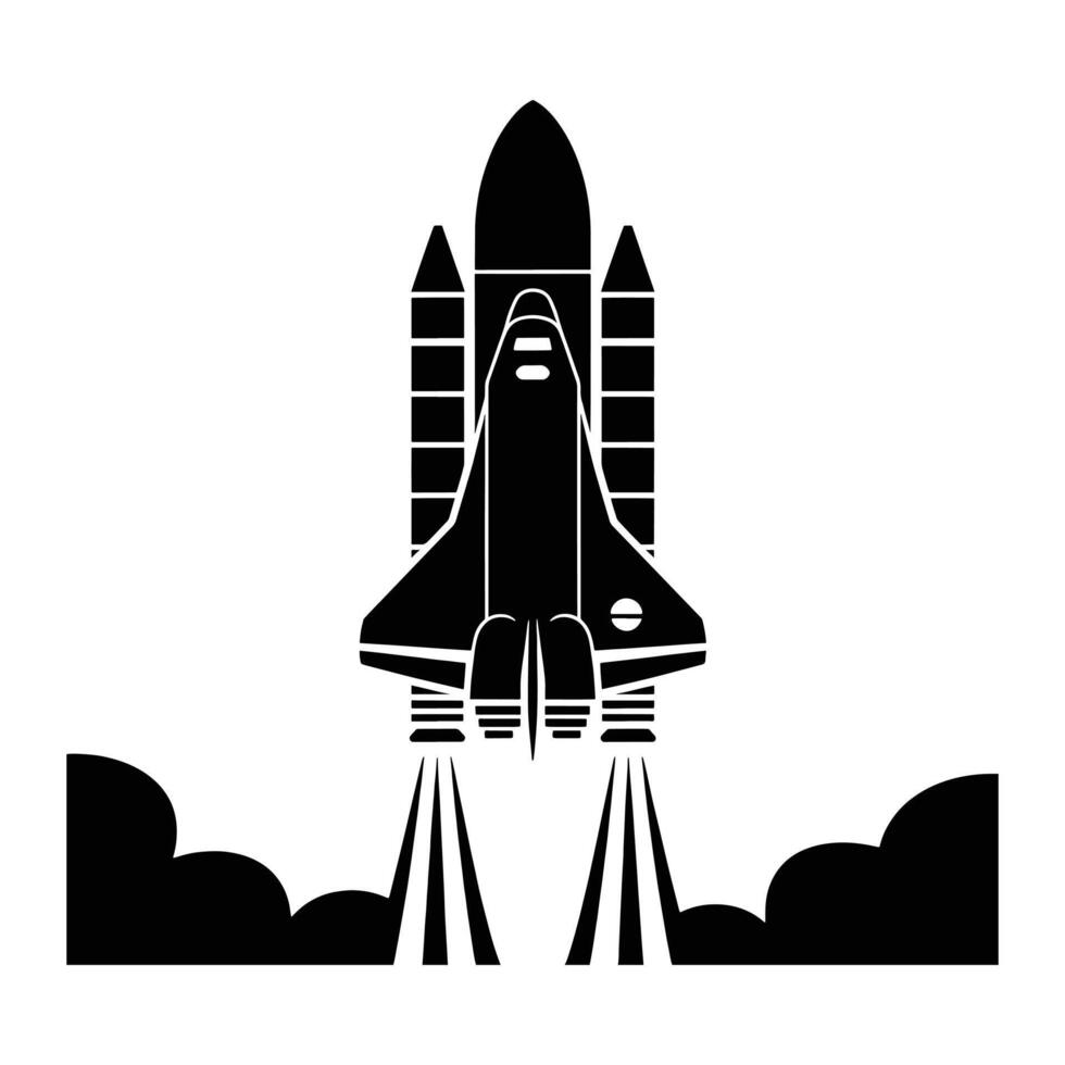 Black spaceship ascending through clouds rocket launch vector