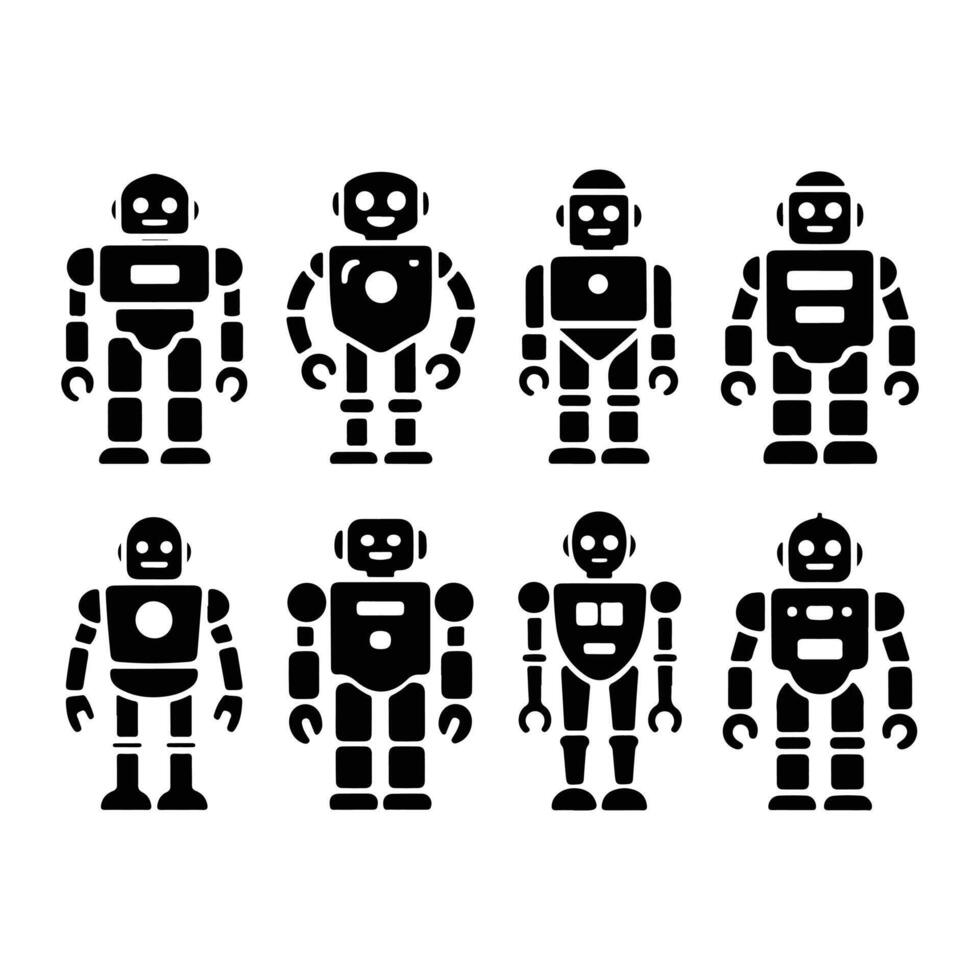 Black robots collection android artificial intelligence vector