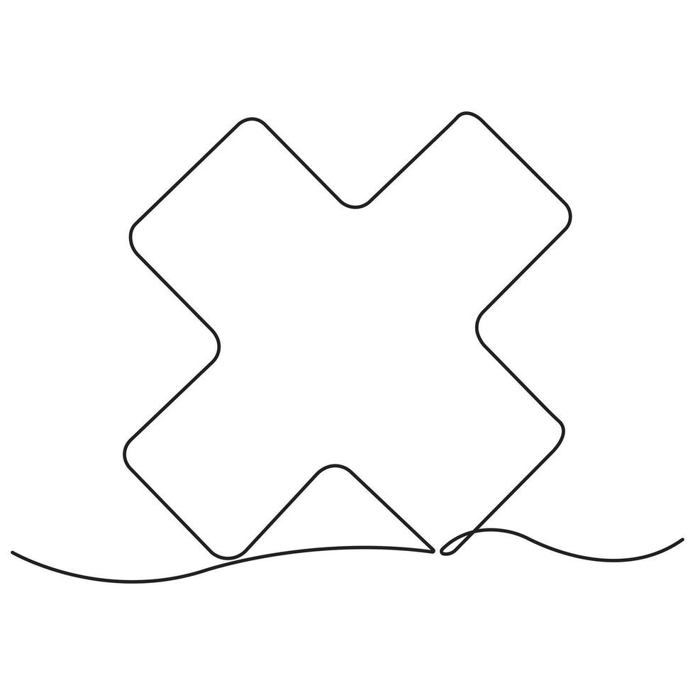 Continuous one line drawing rounded X cross mark, minimal icon for cancel, error, wrong, close, delete, isolated, white background. vector