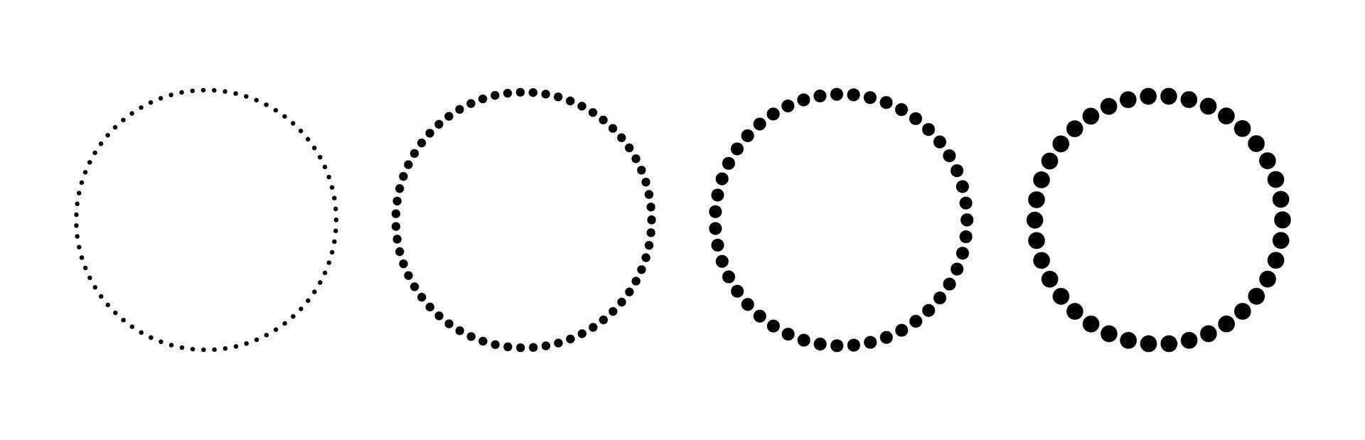 Dotted circle icons set. Dotted round lines. Design ring frame. Geometric monochrome shape. Pattern circle. illustration isolated on white background vector