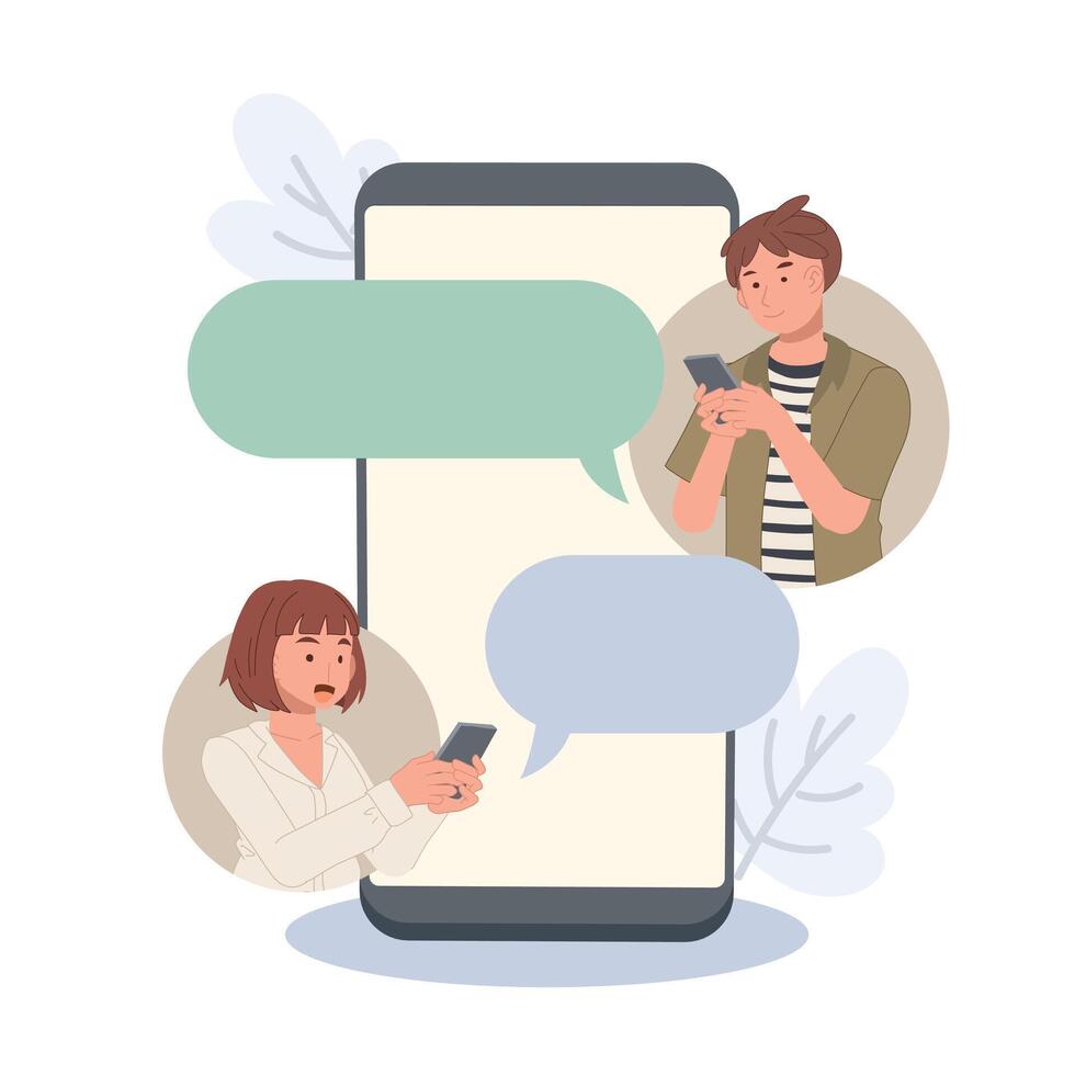 Chat messages concept. people messaging on internet ,app in smarthphone. illustrations. vector