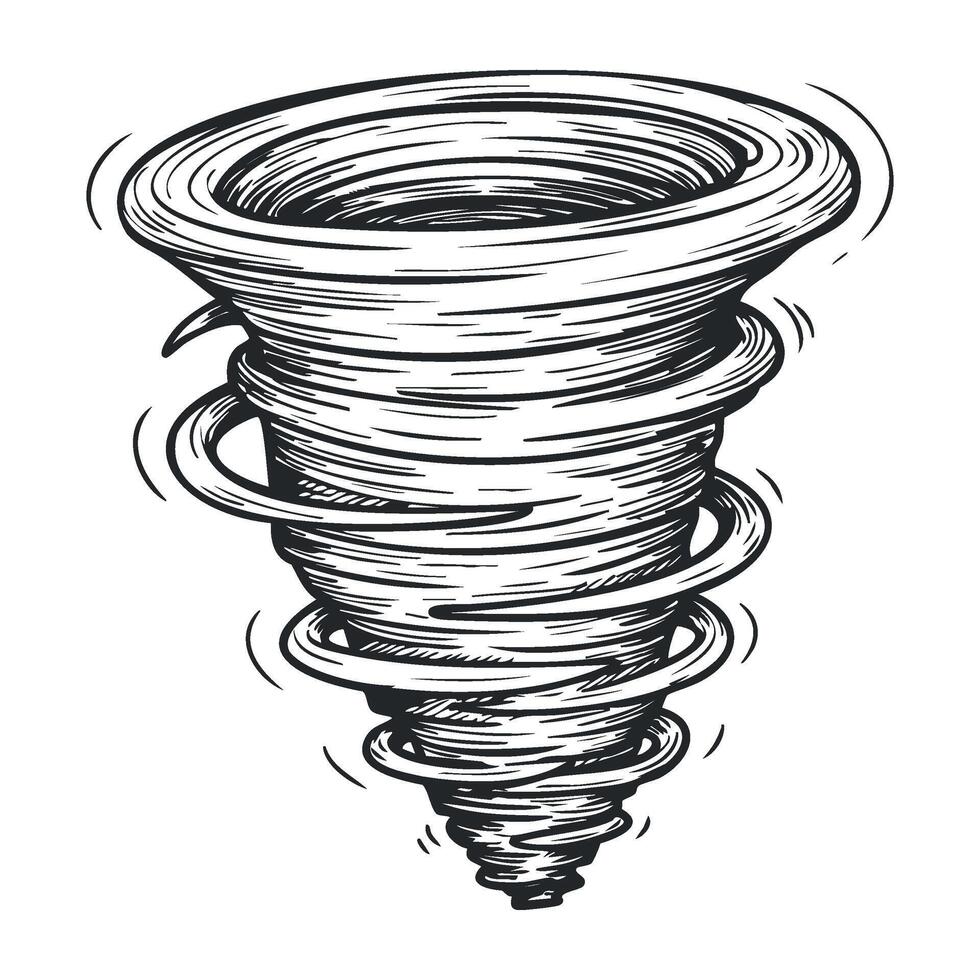 Black and white tornado sketch with swirling patterns and dynamic lines vector
