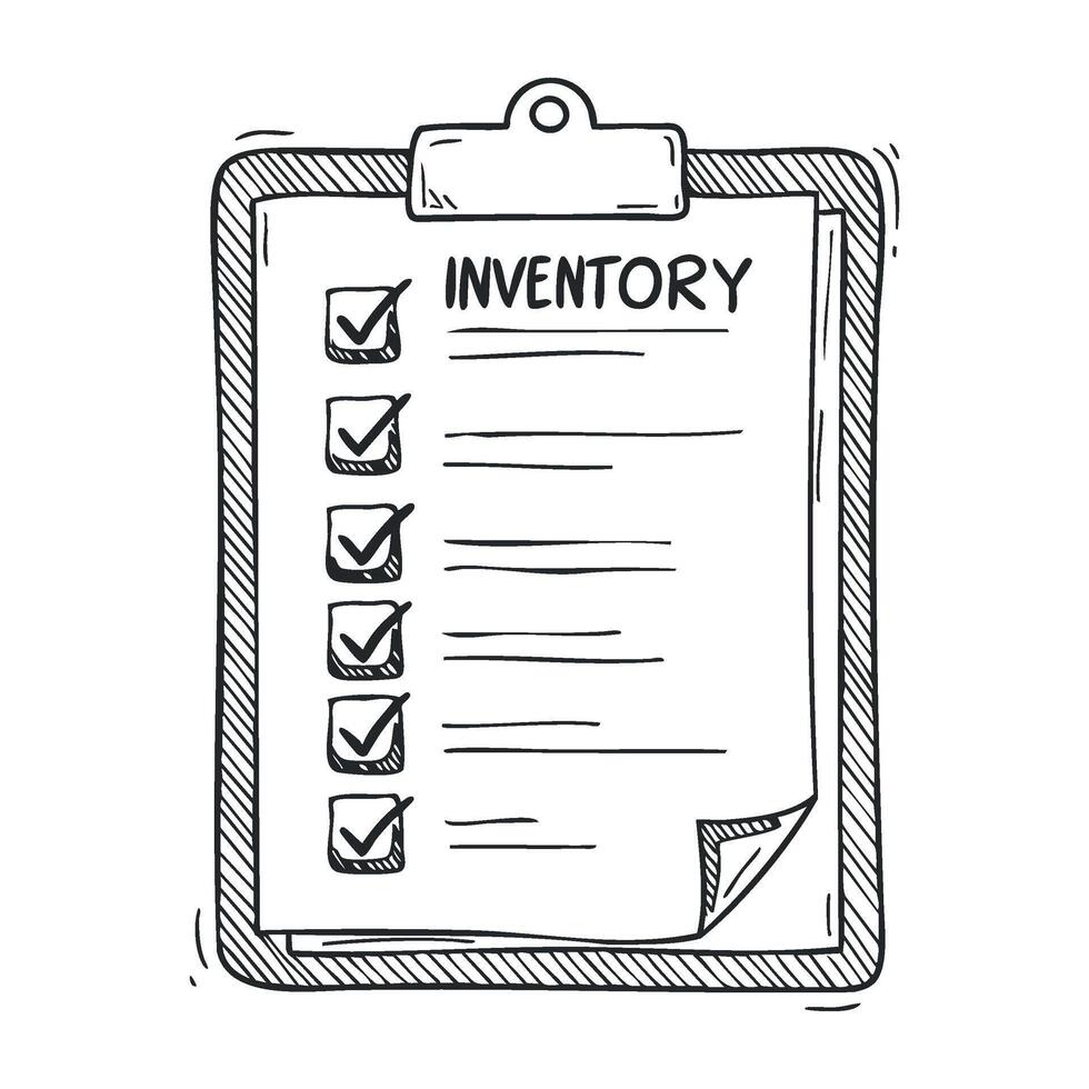 Simple inventory checklist on clipboard with checkboxes and lined paper vector