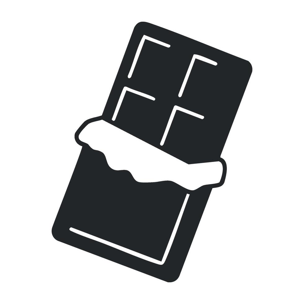 Minimalist chocolate bar icon with open wrapper in black and white vector