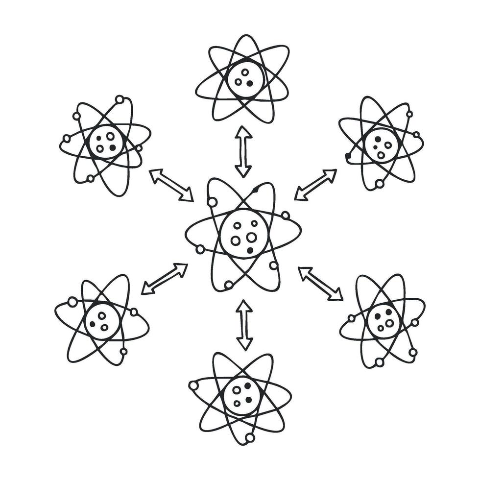 Atomic structure diagram with electrons and nucleus representing scientific concept vector