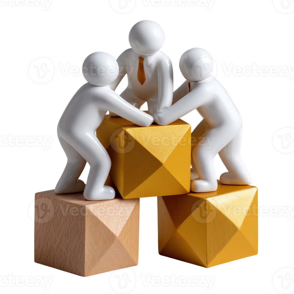 Teamwork Concept with Figurines Collaborating on Colorful Blocks for Business Strategy and Success Visualization png