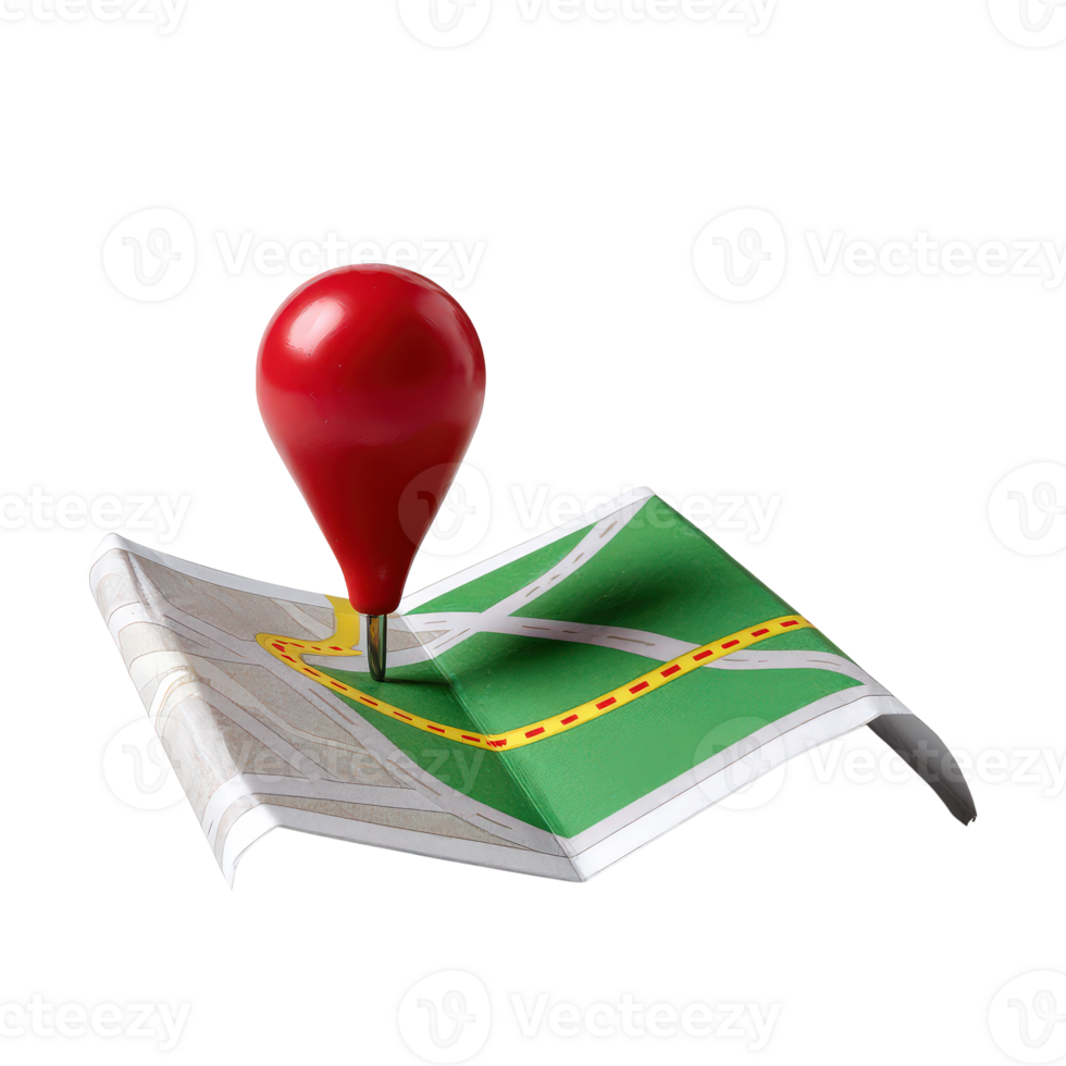 Red Pin Marking Location on Map with Green Background and Yellow Dotted Lines for Navigation and Exploration png