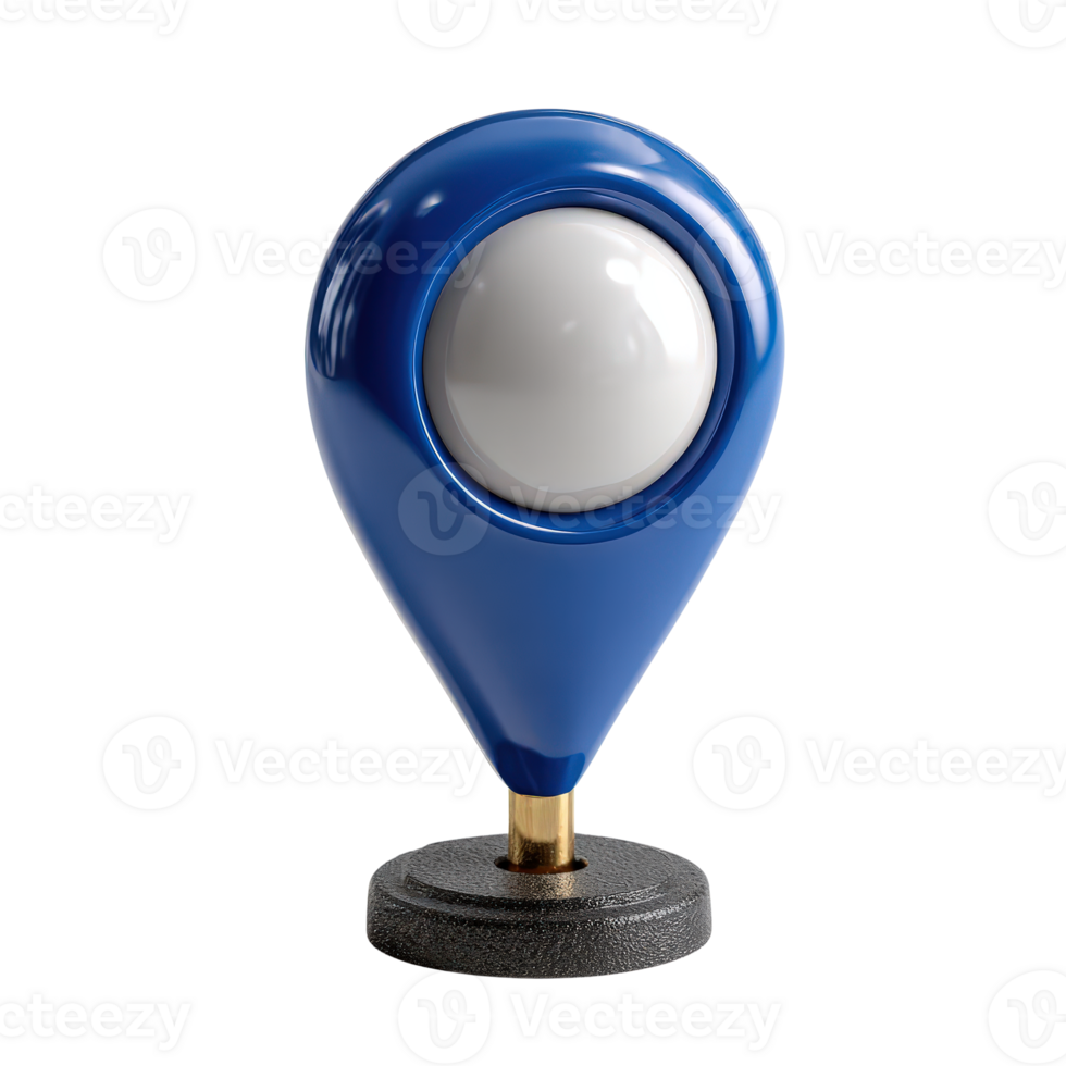 Modern Blue Location Marker on Stand with Glossy Finish and Round Light Source for Creative Uses png