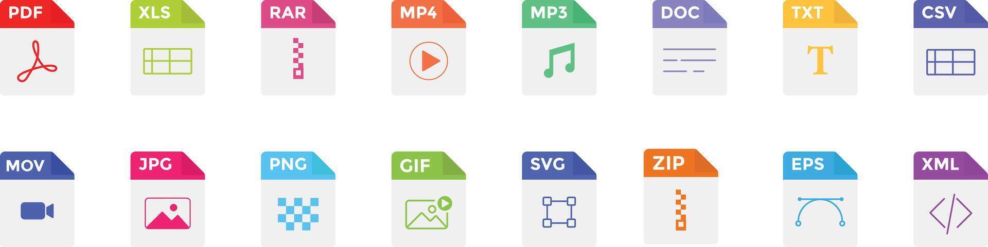Media file format icon. SVG document symbols. document file format icons. popular document extensions vector