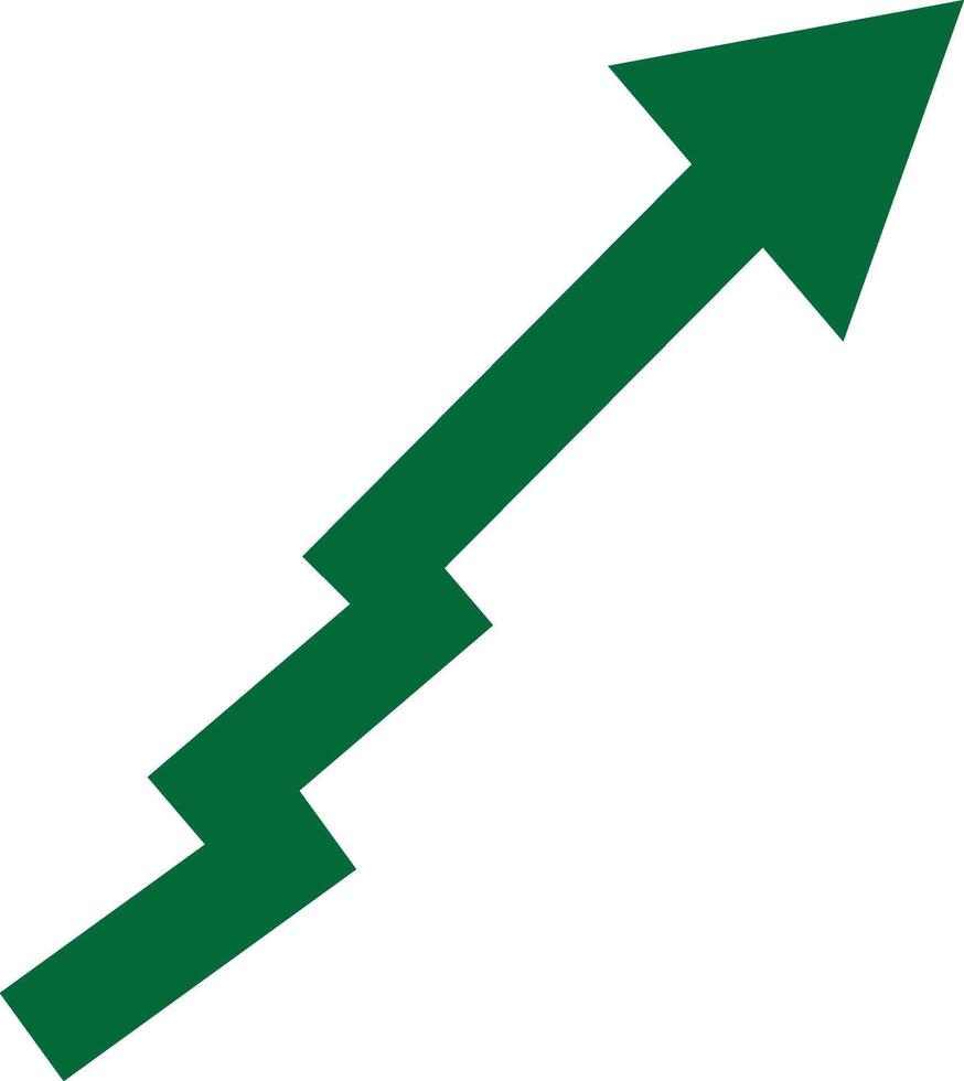 Green zigzag arrow pointing upwards indicating growth and progress vector