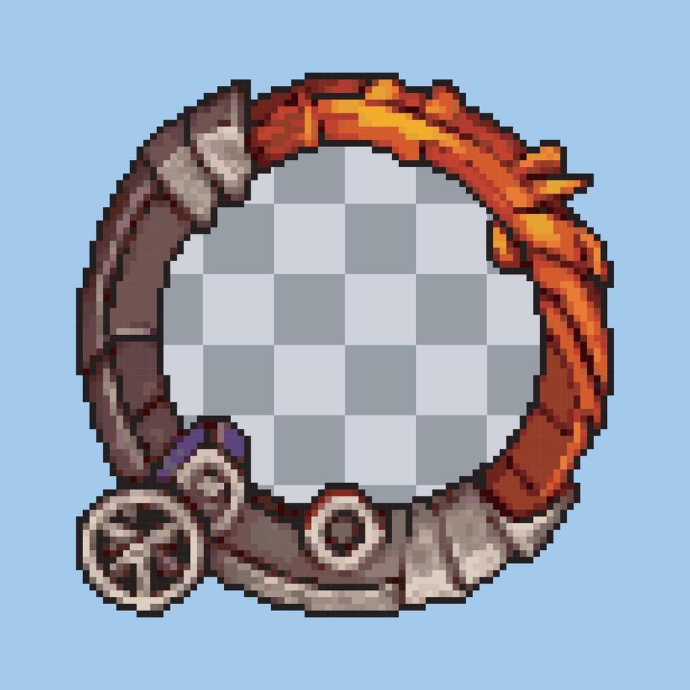 cyber punk with red fiery circular frame in pixel art style vector