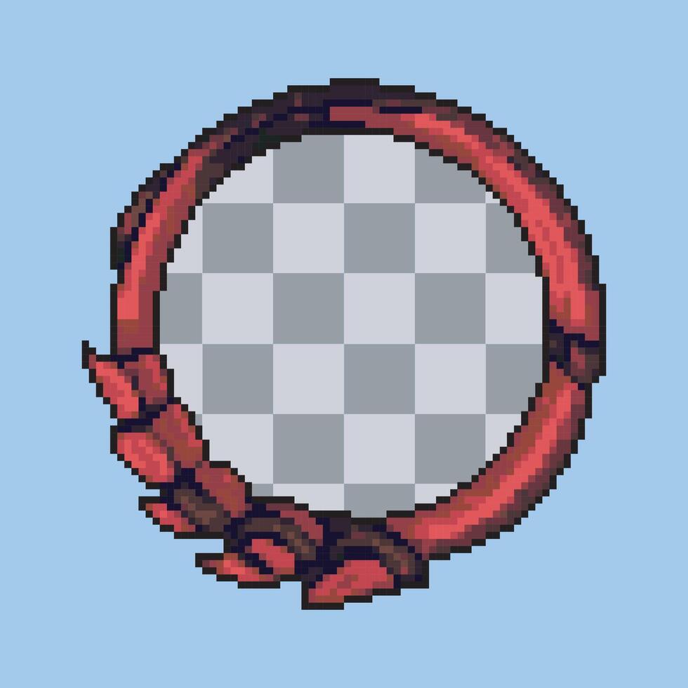 red dragon scale theme circular frame in pixel art style vector