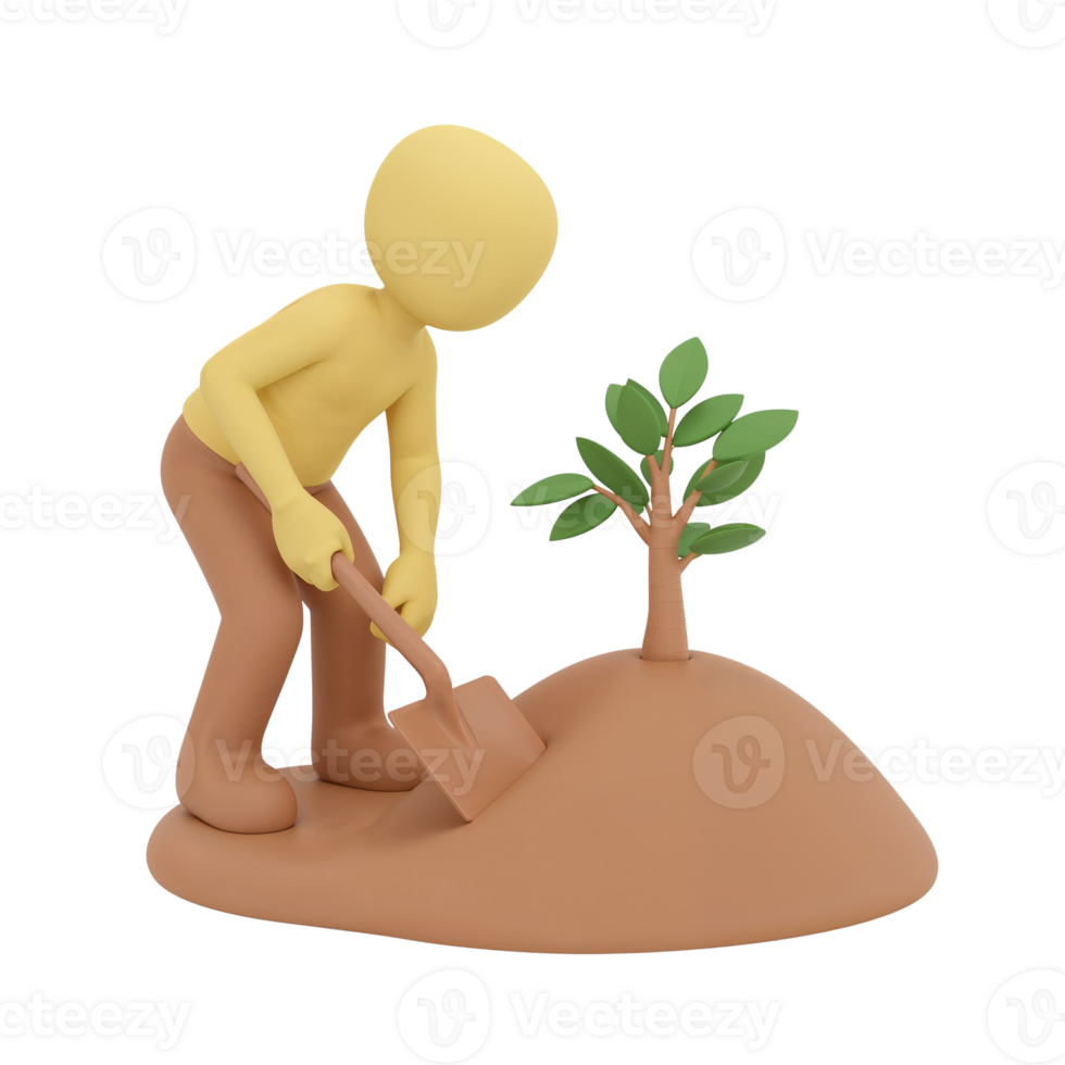 Conceptual rendering showcasing the act of planting a tree sapling for a greener future png