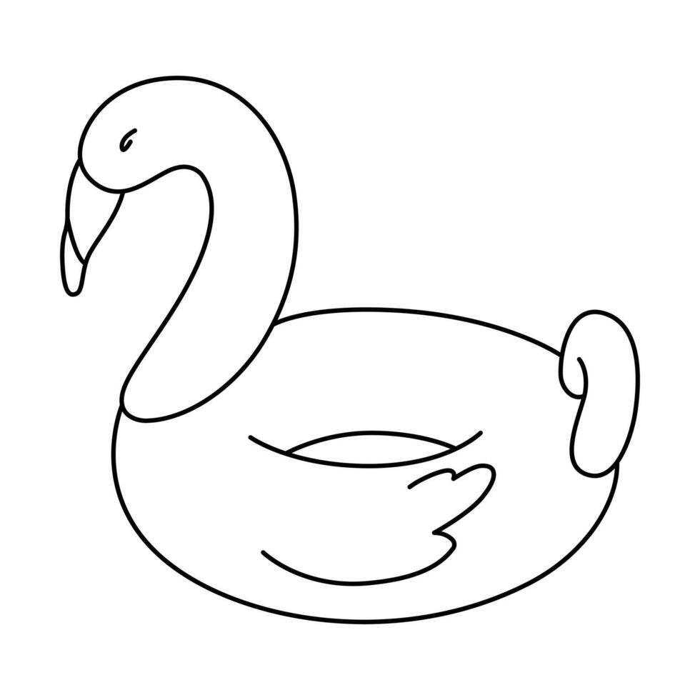 Bold easy coloring page of a kawaii and comfy flamingo float, perfect for summer pool days, relaxing vibes, and kids coloring fun. Ideal for beach themes, water play, and tropical-inspired crafts. vector