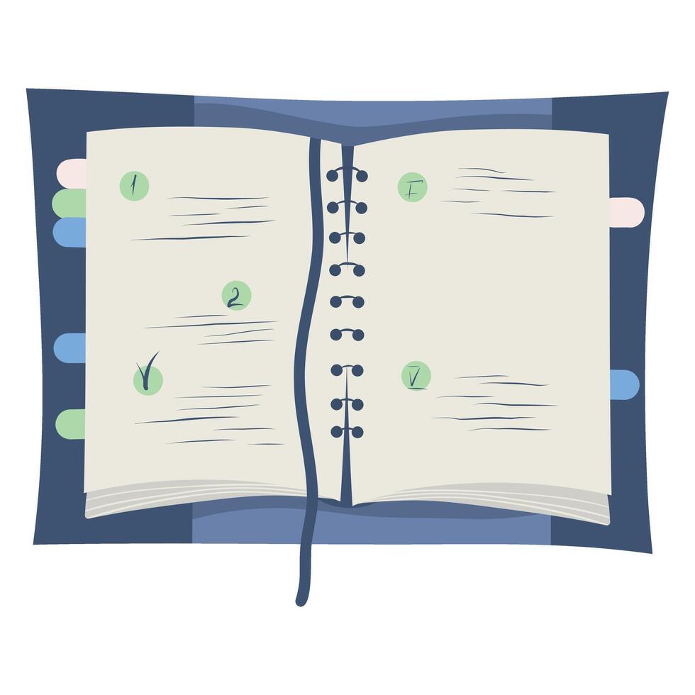 Open Journal with Notes, Notebook Planner Illustration, Diary with Bookmarks vector