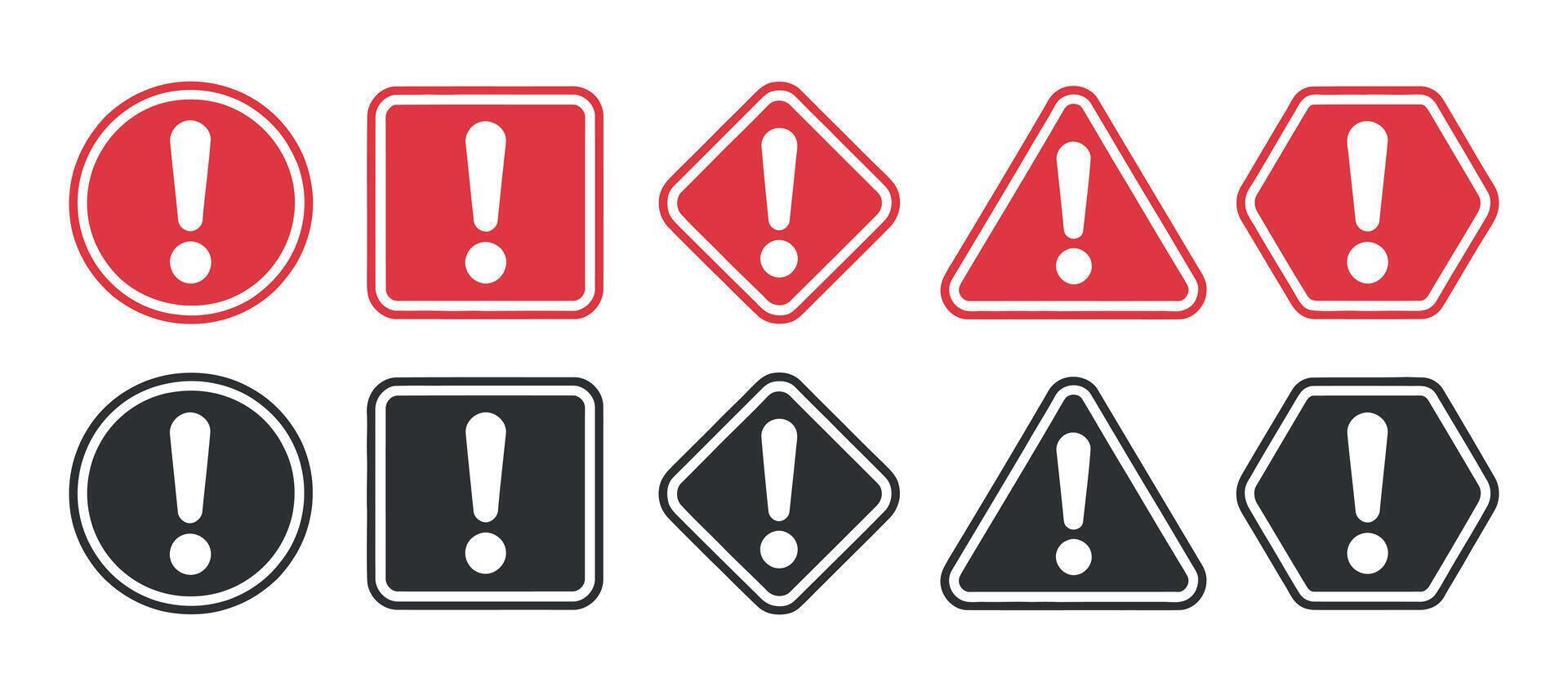 Collection of Warning Signs in Various Shapes Circle Square Diamond Triangle Hexagon Alert Attention Danger vector