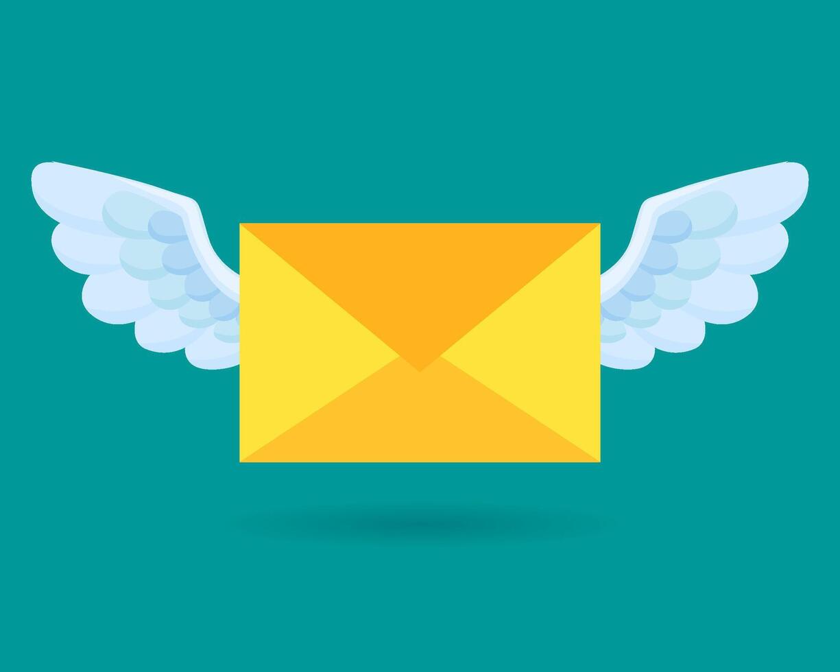 Flying email icon. Envelope. Mail and messaging icon with wings vector