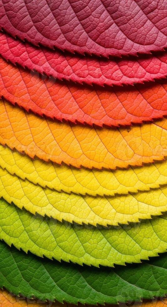 Macro view of layered leaves showing a vibrant color gradient from purple to green photo