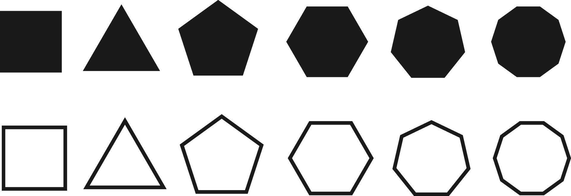 Polygon Shape Icon Set . Filled and Outlined Geometric Vectors for Education, UI, and Design